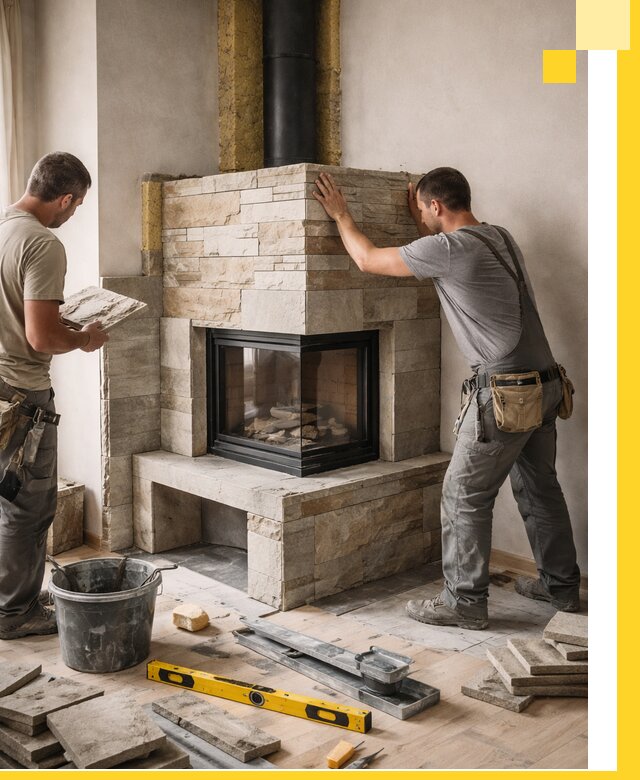 Угловые камины под ключ проект, монтаж и отделка в Королёве