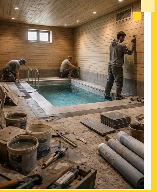 Строительство бани с бассейном и сауной под ключ в Королёве