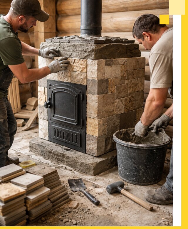 Облицовка банной печи под ключ в Королёве: камень и плитка