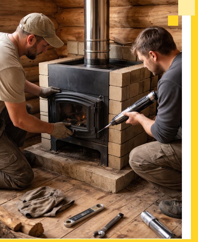 Монтаж и установка печи в бане под ключ с гарантией в Королёве