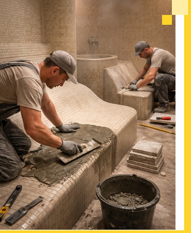 Лежаки для хамама под ключ в Королёве, проект и монтаж