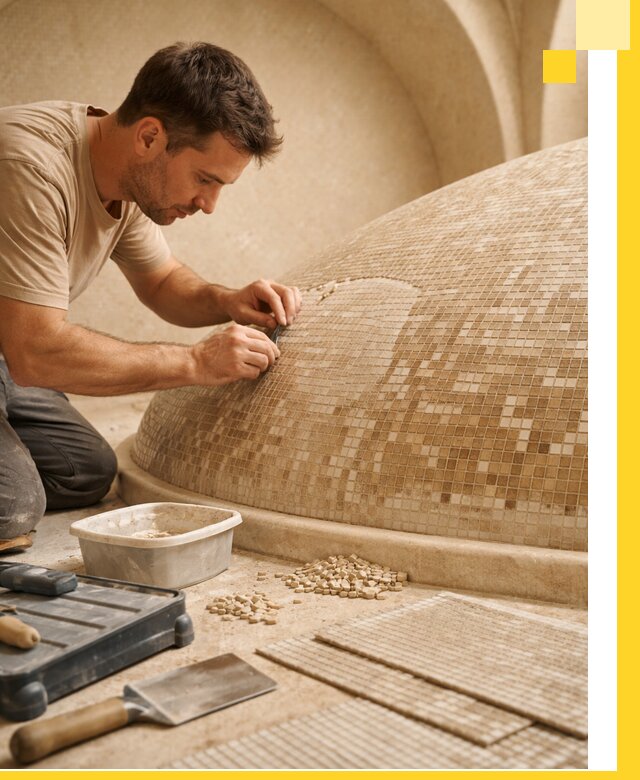 Профессиональная укладка мозаики для хамама под ключ в Королёве