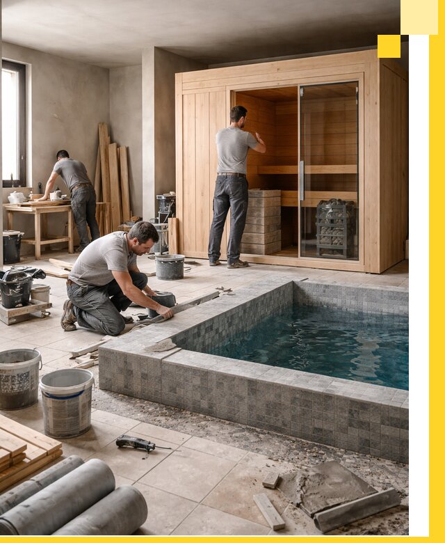 SPA зоны под ключ с бассейном сауной и печью в Королёве